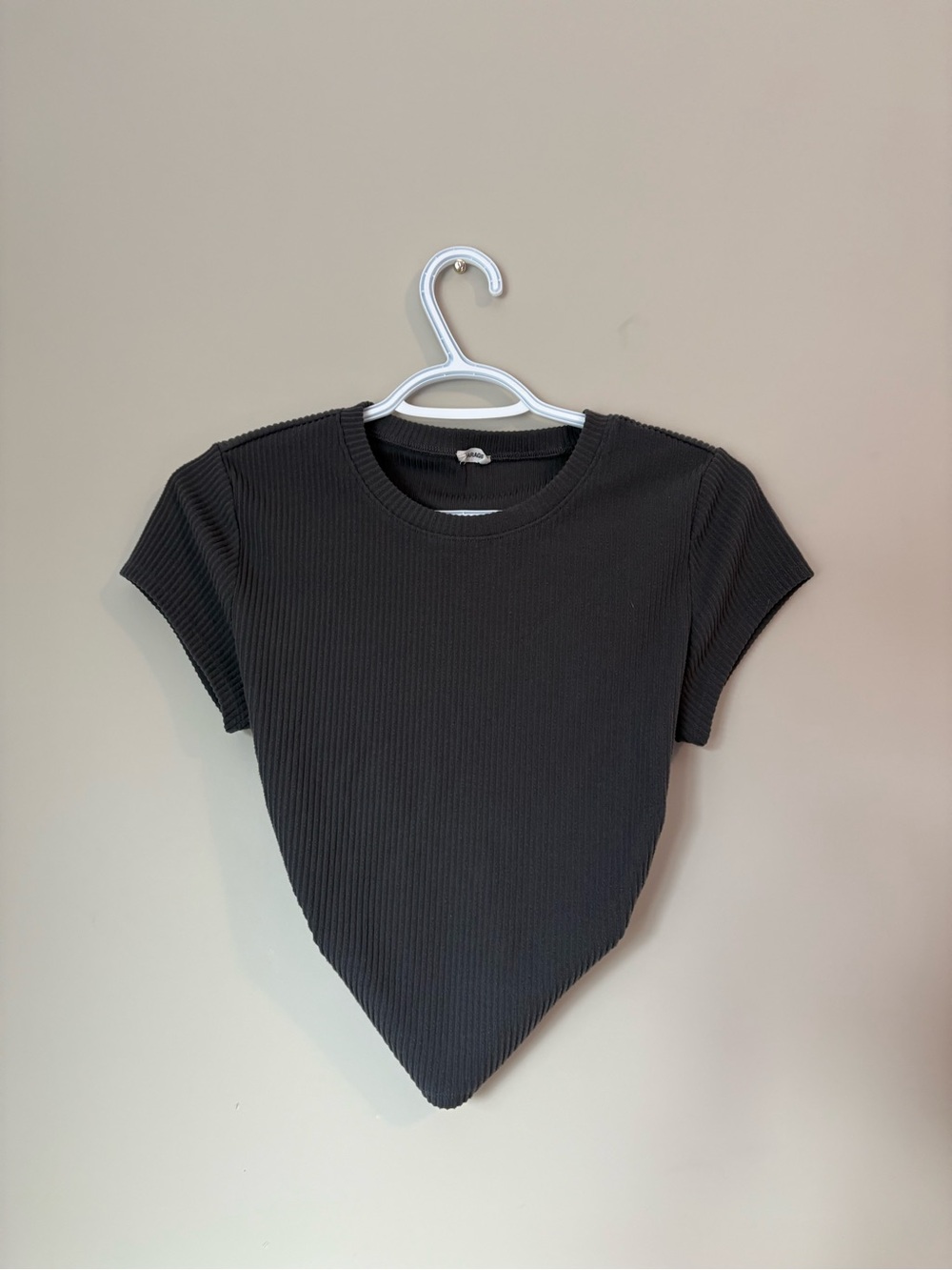 Garage Black Ribbed Pointed-Hem Crop Top